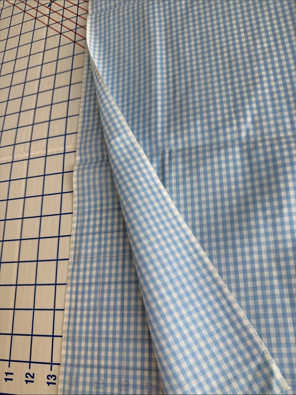 Vintage Blue White Gingham Fabric Small Check Woven Cotton Blend 2 Yds x 44